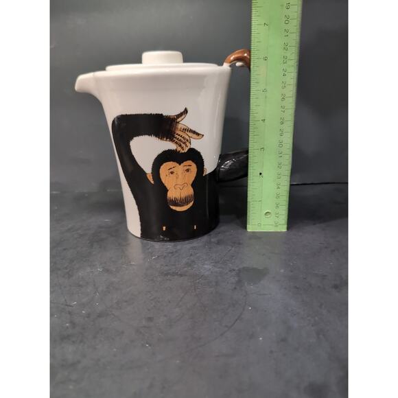 Pier 1 Imports Hand Painted Monkey 3D Chimpanzee Coffee Tea Pot W/lid One Euc - Picture 9 of 10